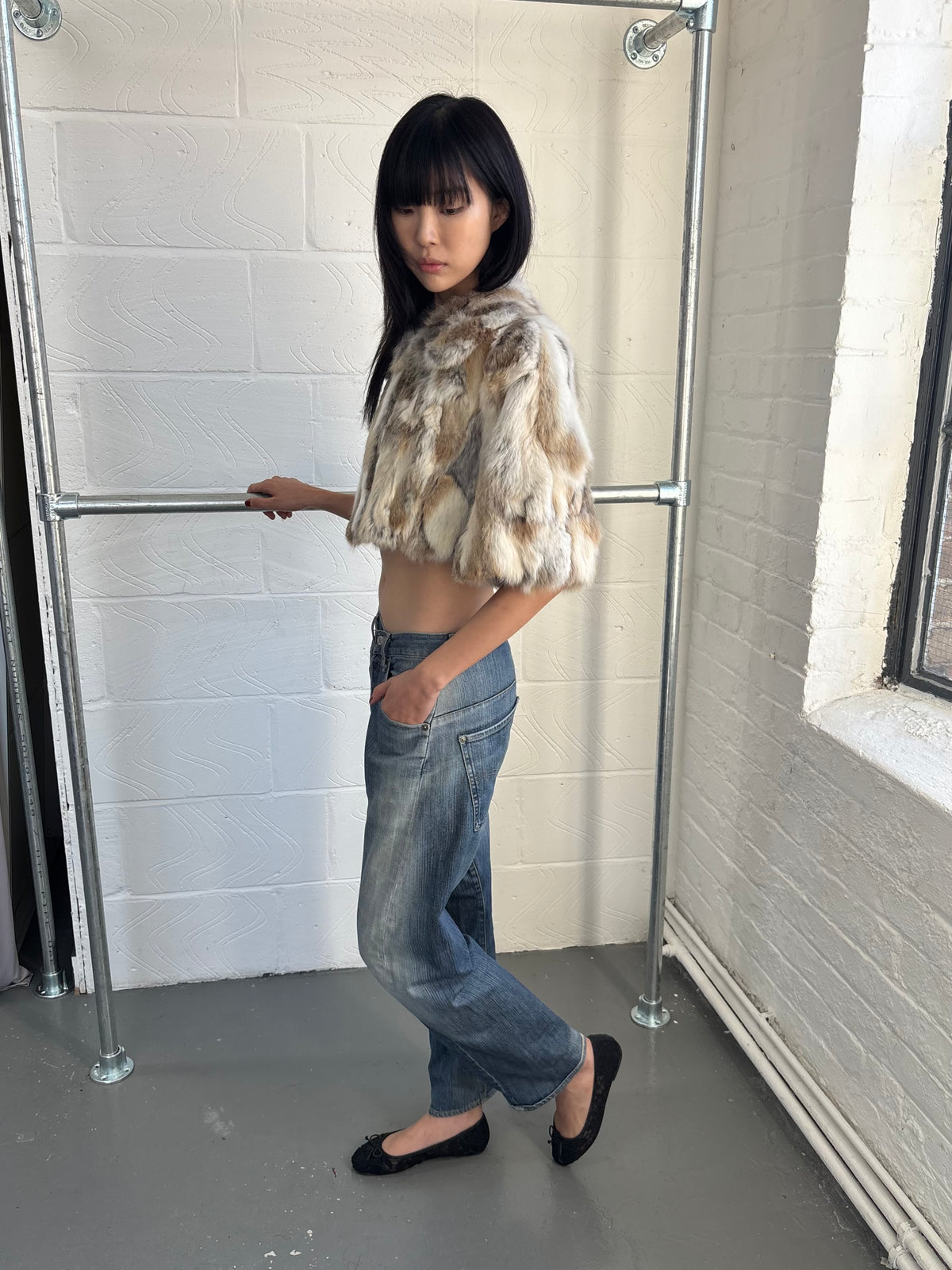 REAL FUR SUPER CROPPED JACKET WITH COLLAR