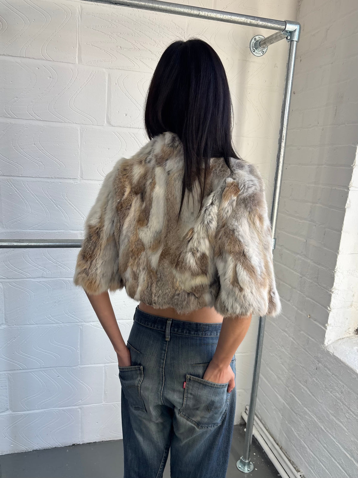 REAL FUR SUPER CROPPED JACKET WITH COLLAR