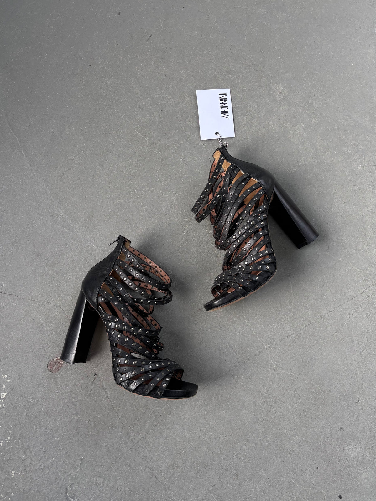 ITALIAN DESIGNER LEATHER STRAPPY STUDDED HEELS