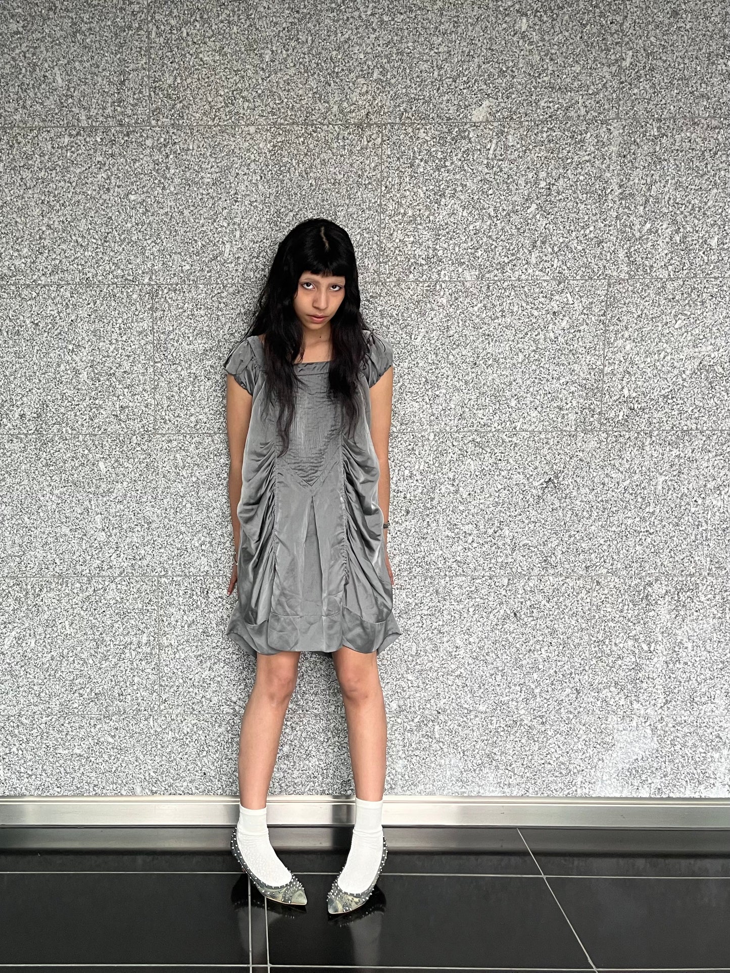 ZUCCA SILVER RUCHED BABYDOLL DRESS