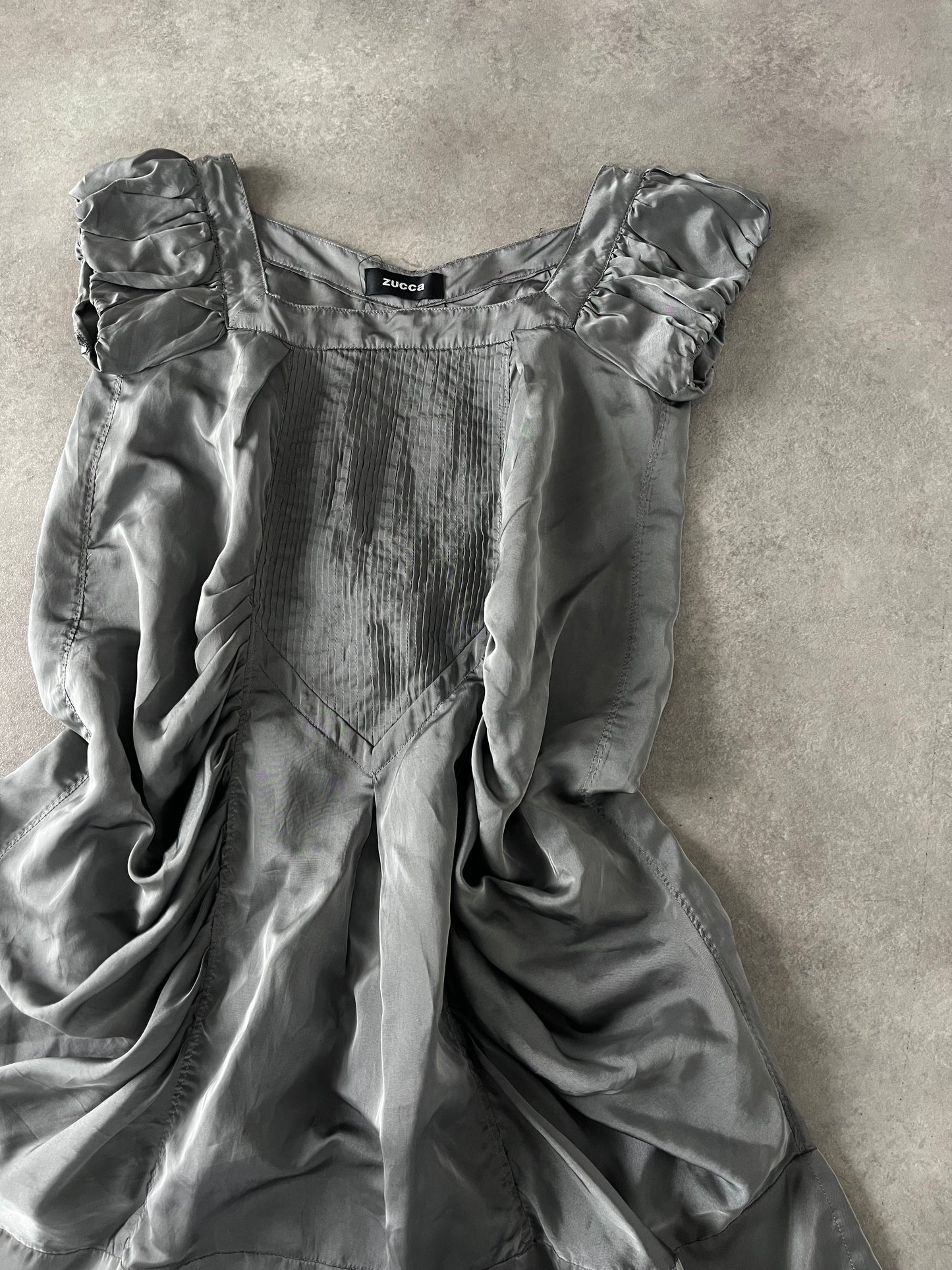 ZUCCA SILVER RUCHED BABYDOLL DRESS